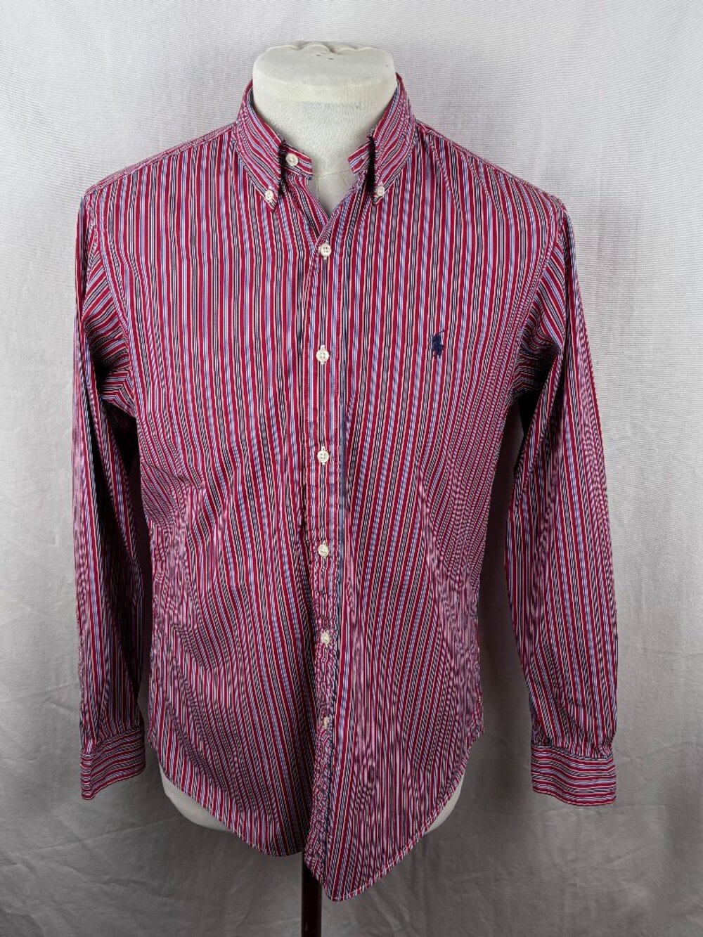 Ralph Lauren Custom Fit Red Blue Stripe Button Down Cotton Shirt M